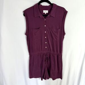 Lou & Grey Shorts Romper Size Large Maroon/Purple Sleeveless Drawstring Waist